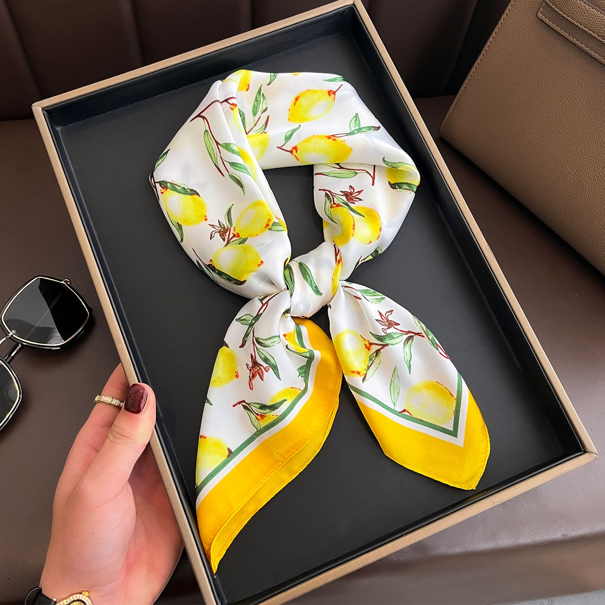 Luxury Bags Yellow - Luxe Gele Citroen Print Vierkante Zijden