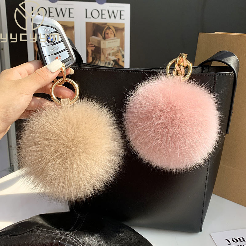 Luxury Bags Yellow - 2024 Pluizige Echte Vossenbont Bal Poms