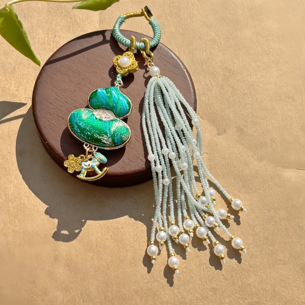 Luxury Bags Yellow - Luxe brokaat kalebas hanger kralen kwastjes