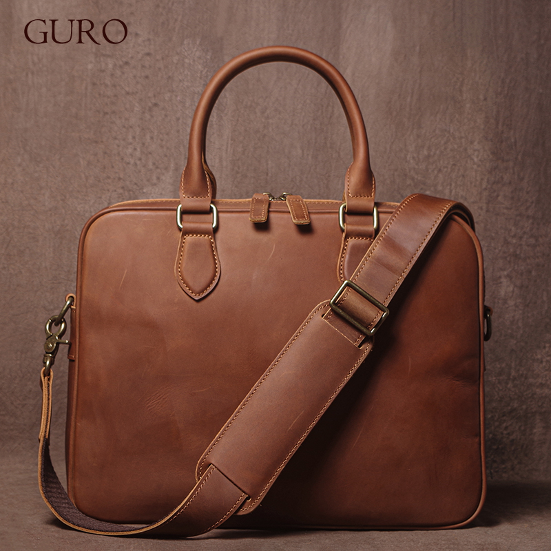 Luxury Tote Bags With Zipper - GURO Mannen Crazy Horse Koeienhuid Aktetas